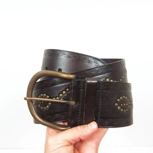 Fossil Brown Leather and Brass Studded Belt Sz M